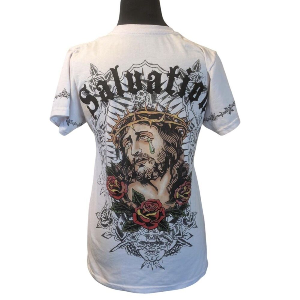 Fresh Laundry Salvation Jesus Crown of Thorns Tattoo Graphic T-Shirt, Size Small